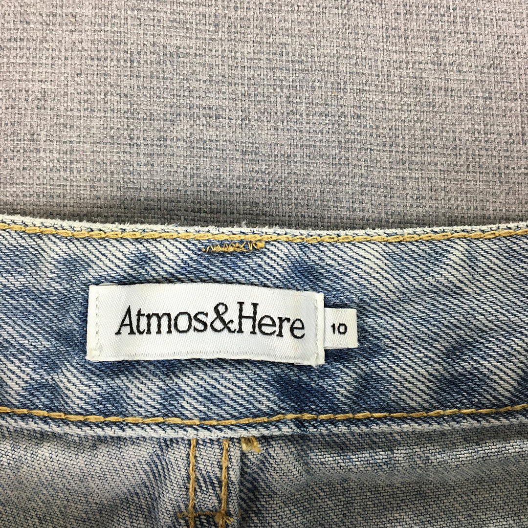 Atmos & Here Womens Denim Shorts Size 10 Blue Light Wash Raw Hem