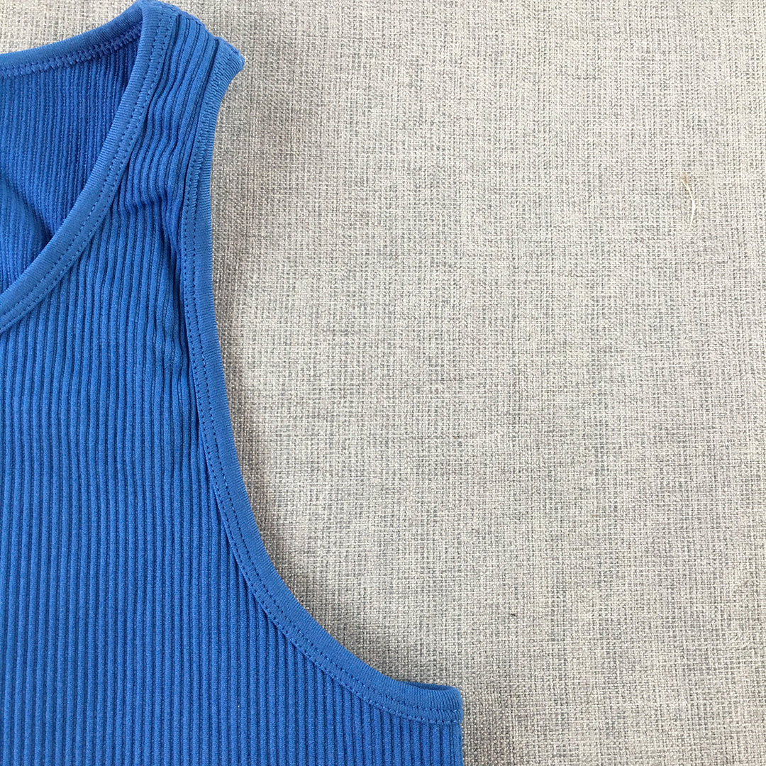 Elite Activewear Womens Tank Top Size XL Bllue Stretch Fabric Cropped Gym