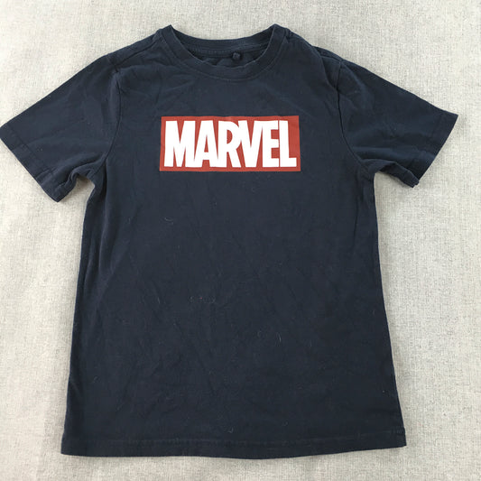 Marvel Kids Boys T-Shirt Size 7 Navy Blue Comics Super Hero Logo Top