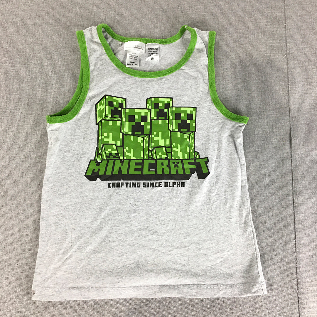 Minecraft Kids Boys Tank Top Size 8 Grey Green Sleeveless Creeper Shirt