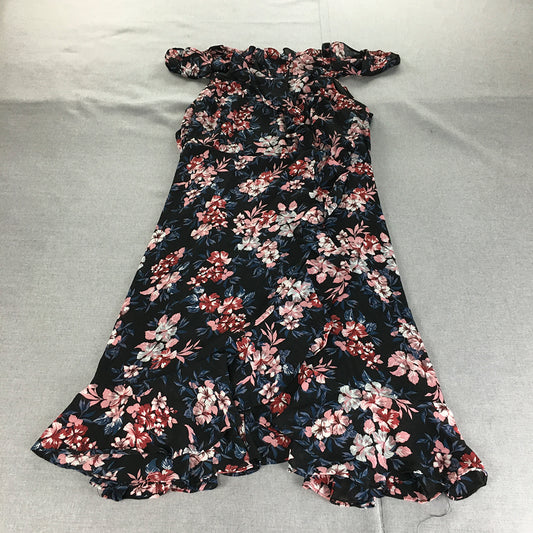 Autograph Womens Maxi Dress Size S Navy Blue Floral Full Length Short Sleeve