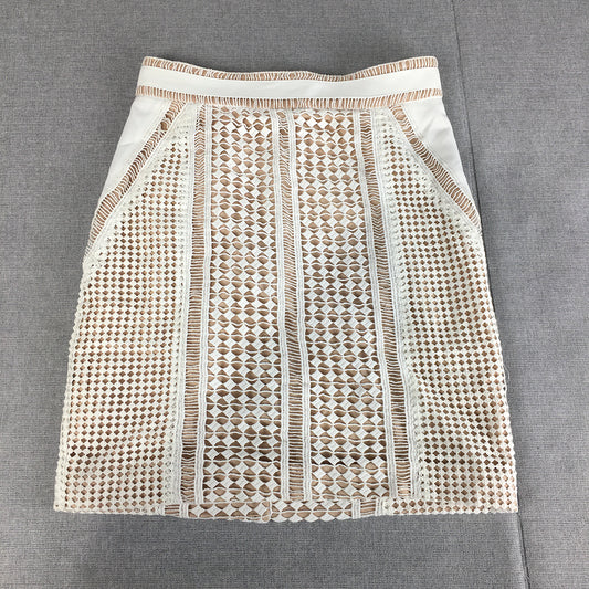 Bardot Womens Mini Skirt Size 6 AUS White Brown Straight Lace