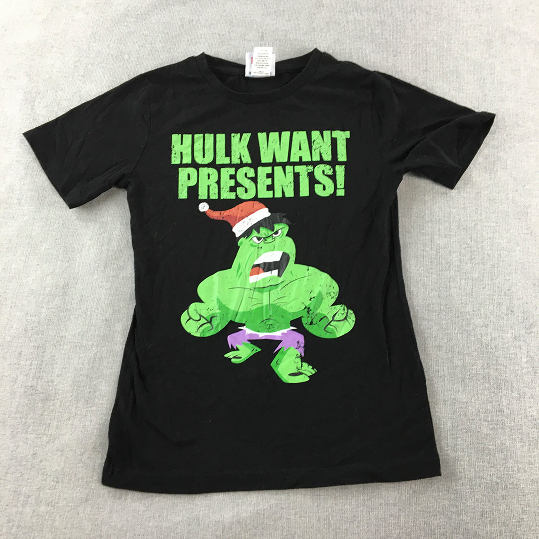 The Hulk Kids Boys T-Shirt Size 10 Black Christmas Short Sleeve Marvel Top