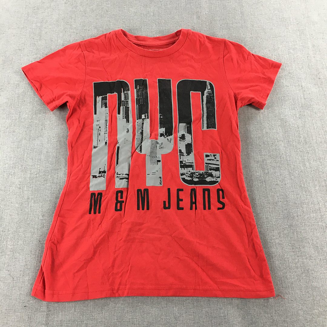 M&M Jeans Womens T-Shirt Size S Red Big NYC USA Logo Short Sleeve Top