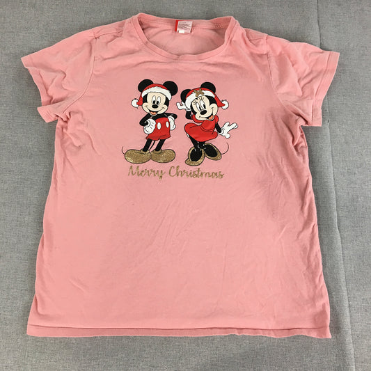 Disney Mickey & Minnie Mouse Kids Girls T-Shirt Size 14 Years Pink Christmas