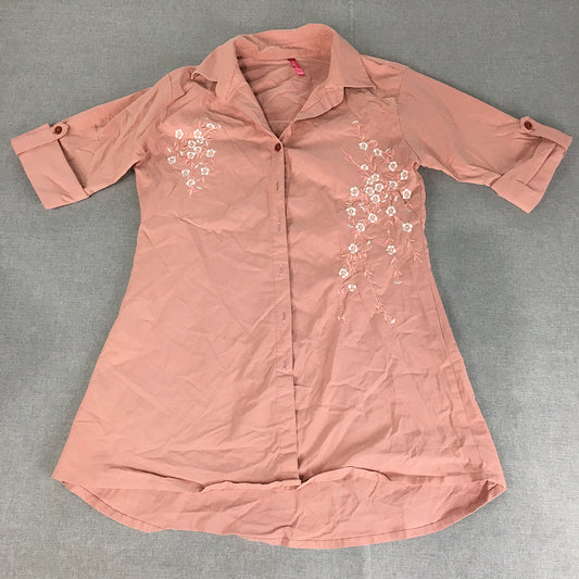 A Sweet Design Womens Shirt 2XL Pink Floral Short Sleeve Button-Up Collared