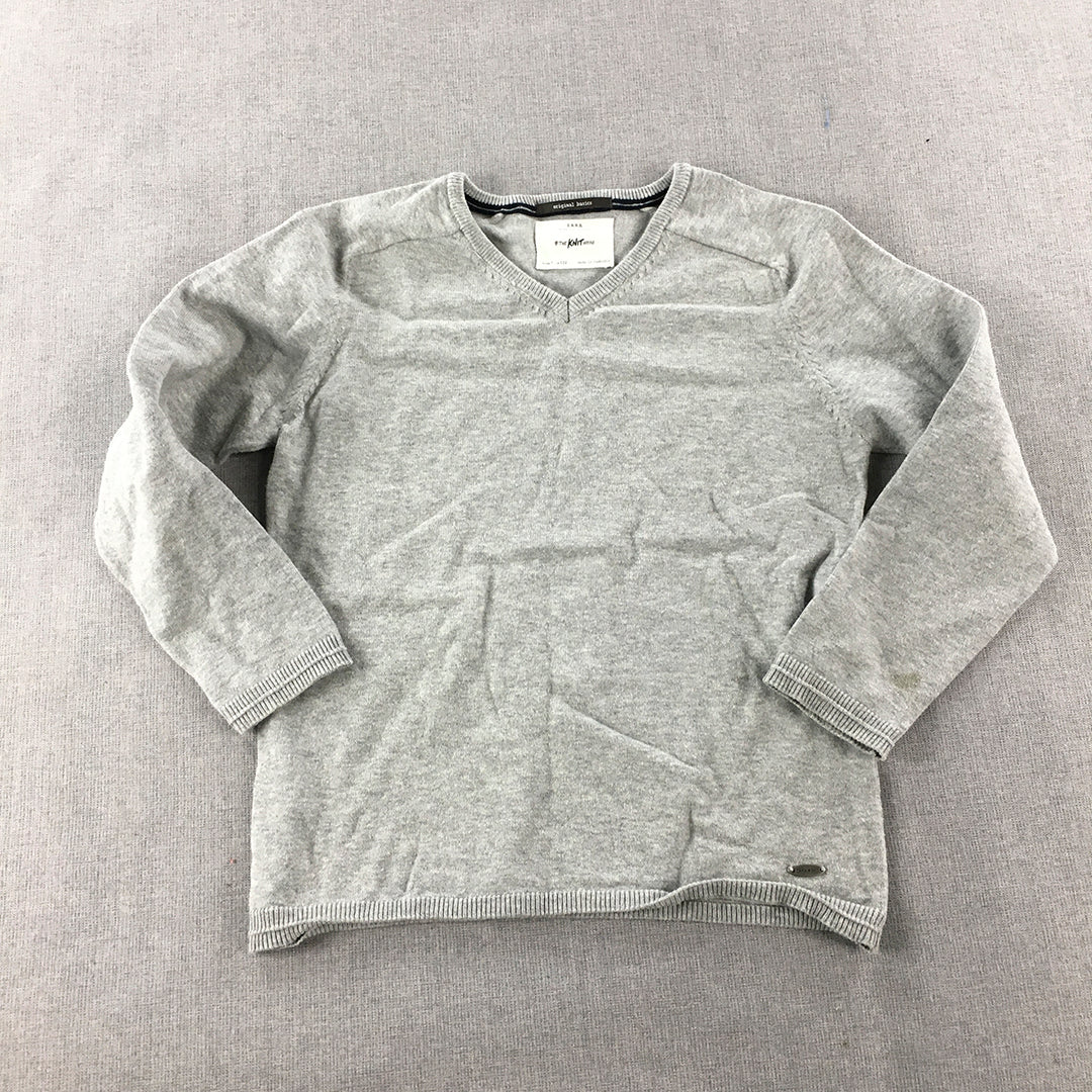 Zara Kids Knit Sweater Size 7 Grey V-Neck Pullover Jumper