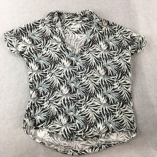 Zara Man Hawaiian Shirt Size M Relaxed Fit Black Blue White Palm Button-Up