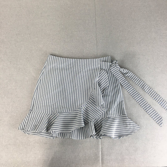 Ava Womens Mini Skirt Size 8 Blue Striped Wrap