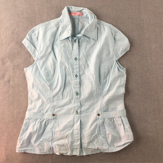 Wenna Womens Top Size M Light Blue Button-Up Short Sleeve Shirt