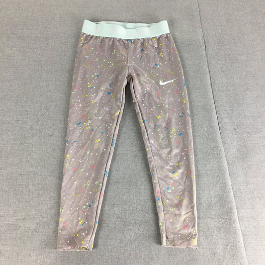 Nike Kids Girls Leggings Size 5 - 6 Years Pink Dot Logo Stretch Fabric Pants