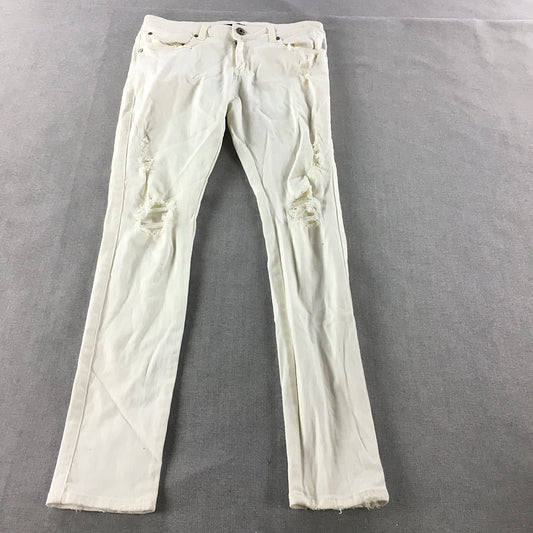 Absent Mens Skinny Jeans Size 32 White Ripped Stretch Denim