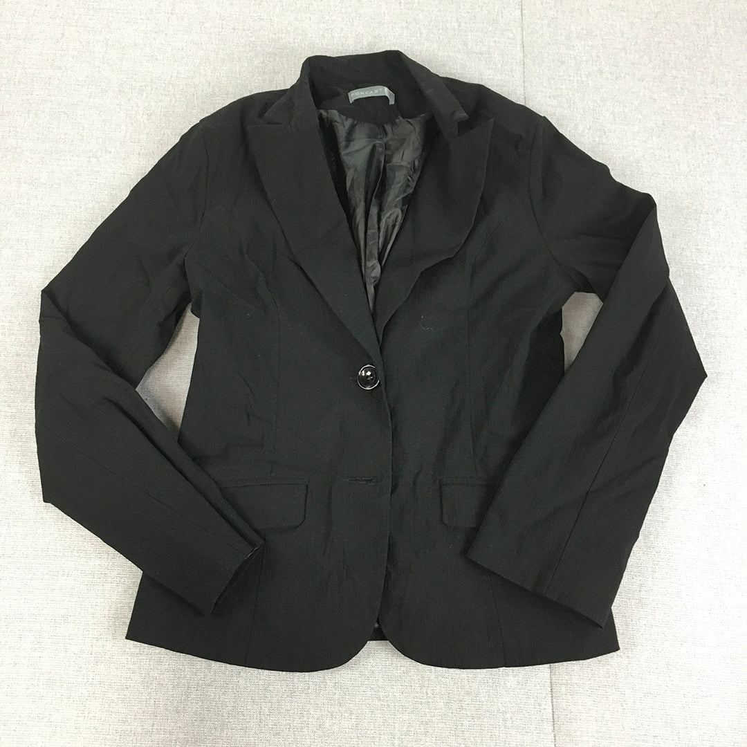 Forcast Womens Blazer Jacket Size 10 Black Button Collared Coat