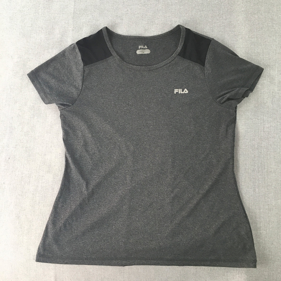 FILA Womens T-Shirt Size 14 Grey Short Sleeve Logo Round Neck Top