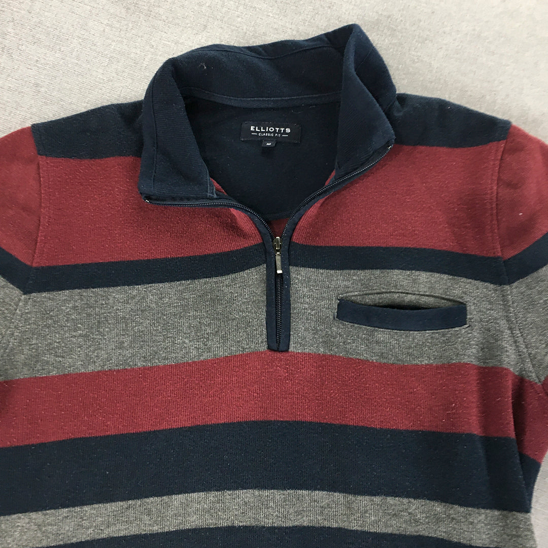 Elliots Mens Knit Sweater Size M Blue Red Striped 1/4 Zip Pullover Jumper