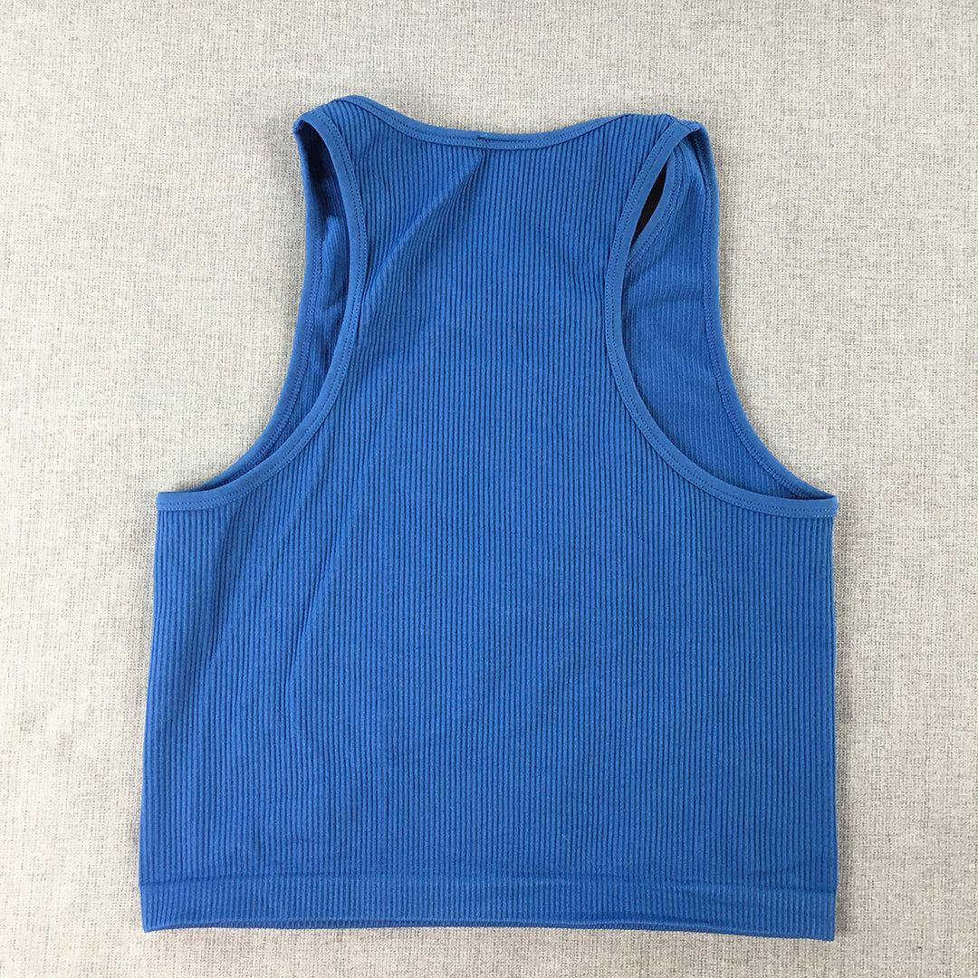 Elite Activewear Womens Tank Top Size XL Bllue Stretch Fabric Cropped Gym