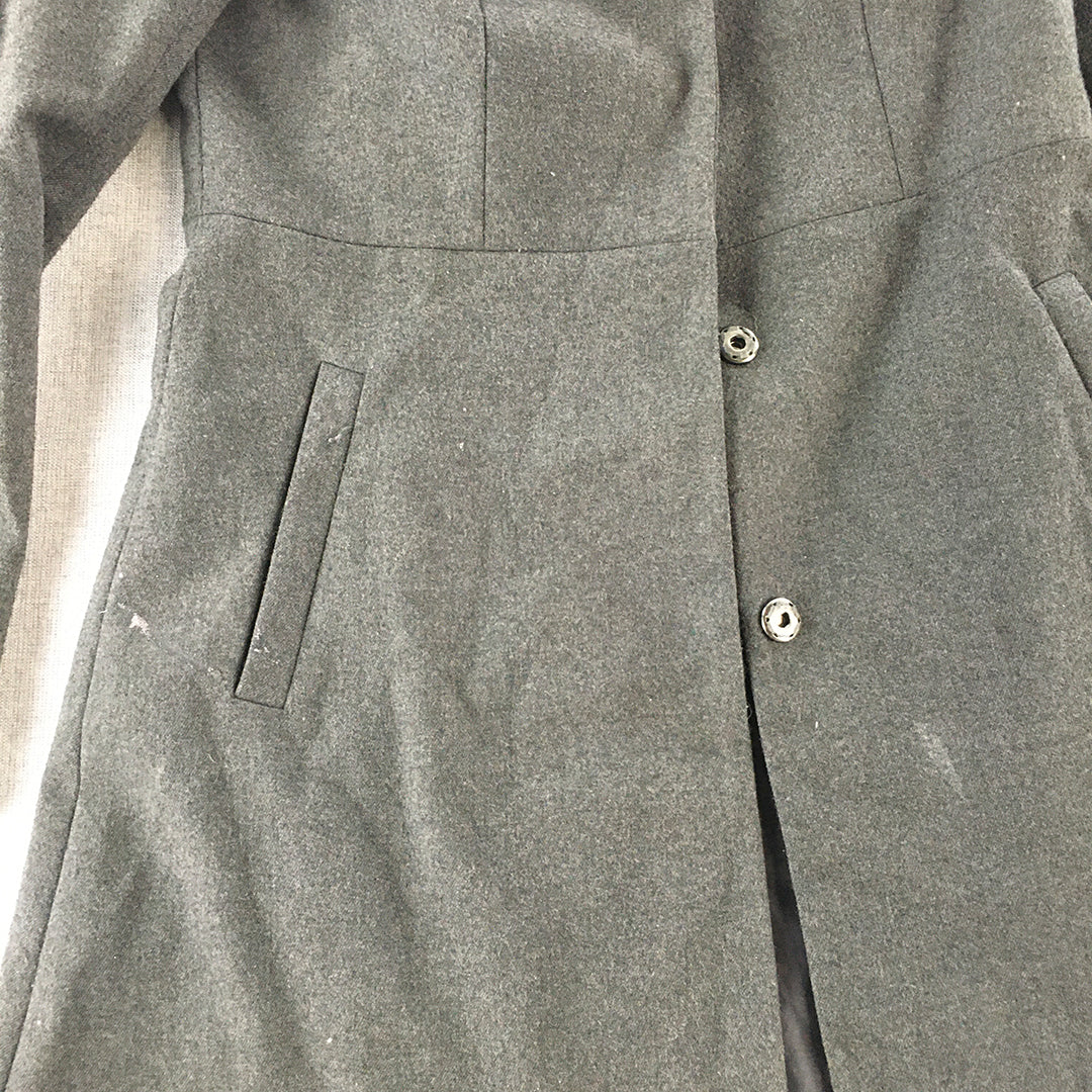 Forcast Womens Trench Coat Size 8 Grey Fur Collar Pearl-Snap Button Jacket