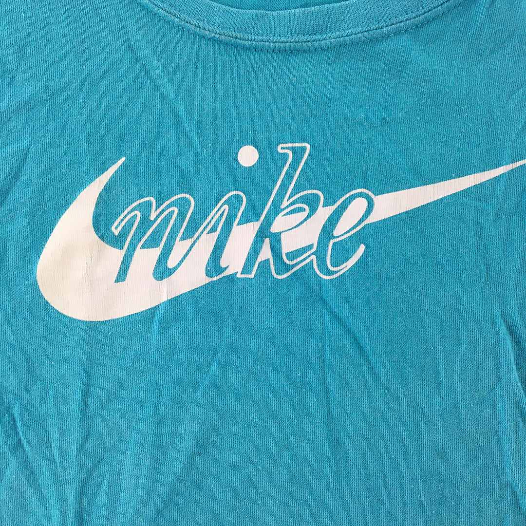 Nike Womens T-Shirt Size M Blue Big Swoosh Logo Short Sleeve Top