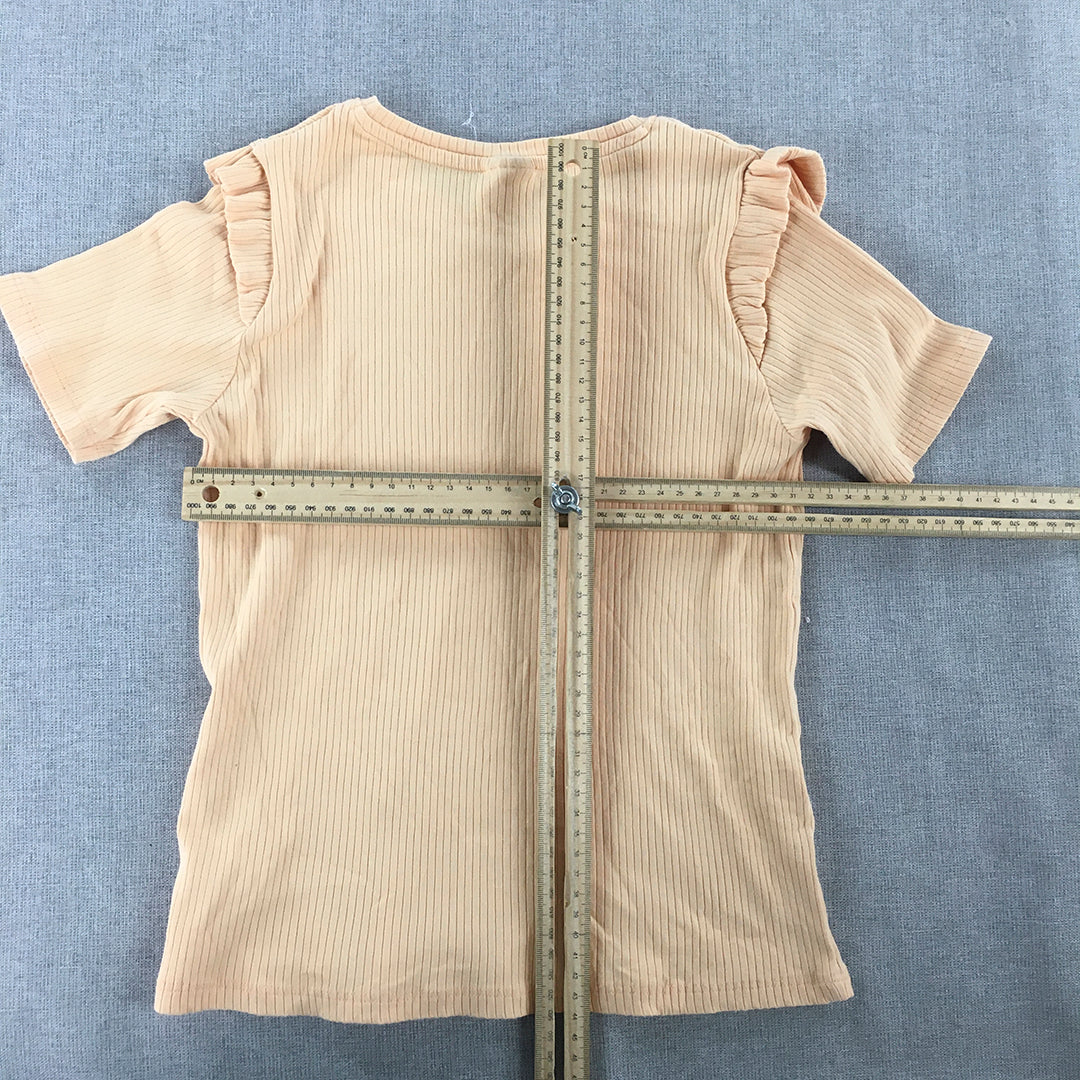 Zara Kids Girls T-Shirt Size 11 - 12 Years Peach Pink Short Sleeve Stretch Knit