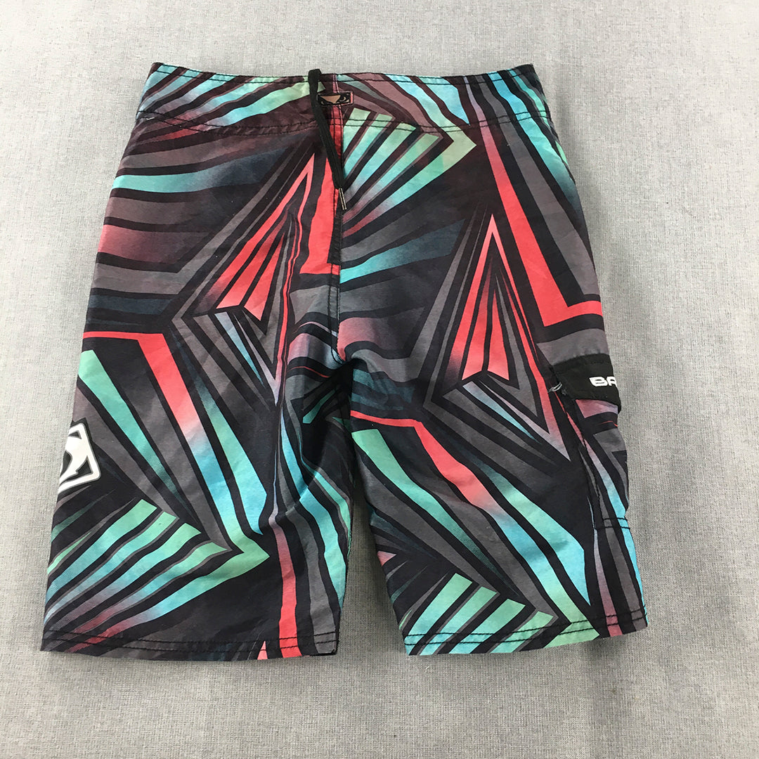 Bad Boy Kids Boys Board Shorts Size 12 Black Red Blue Striped Surf Swim Boardies