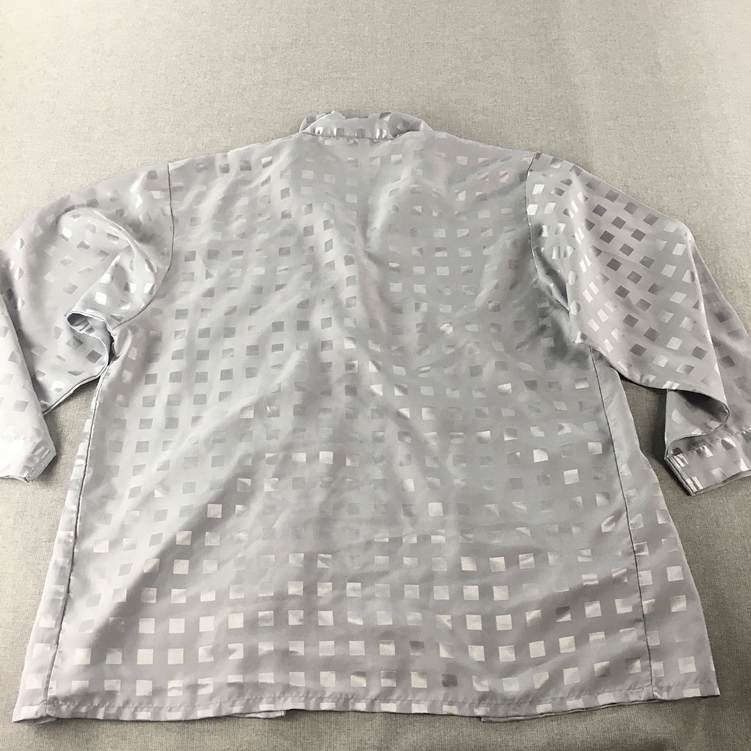 Giani Feroti Lady Line Shirt Size L Silver Button-Up Collared Long Sleeve