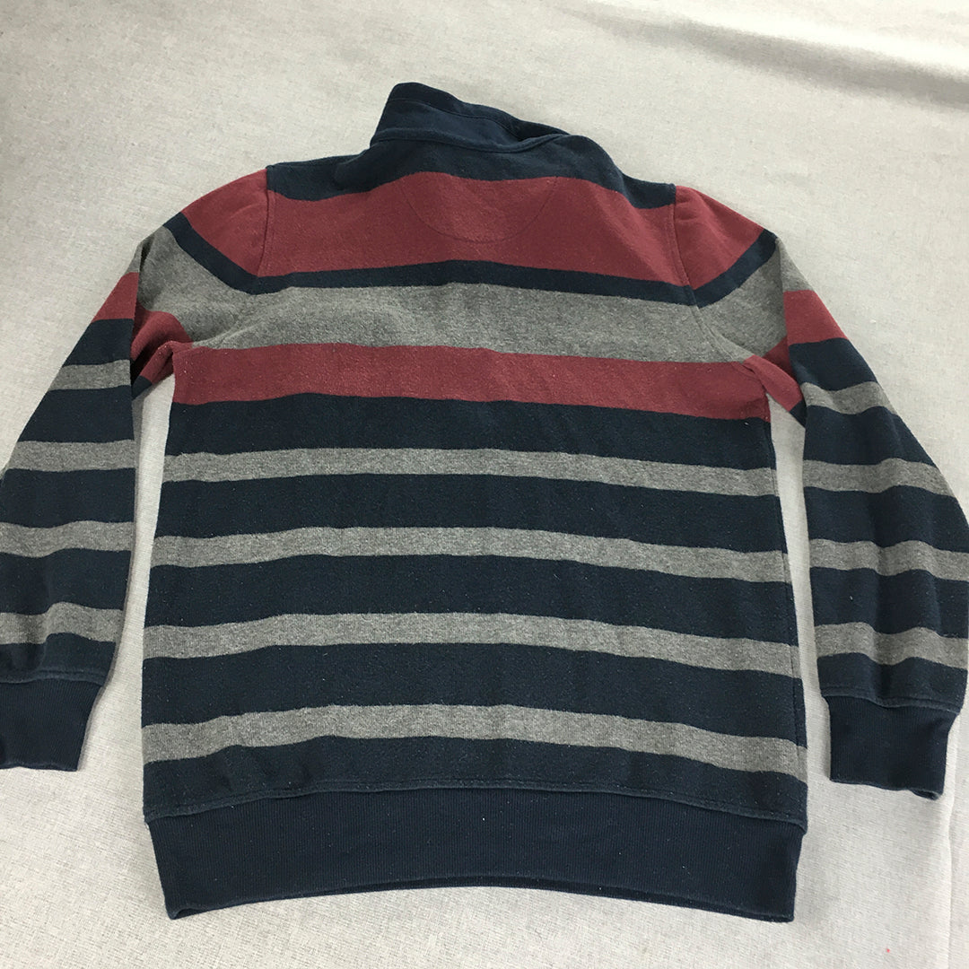 Elliots Mens Knit Sweater Size M Blue Red Striped 1/4 Zip Pullover Jumper