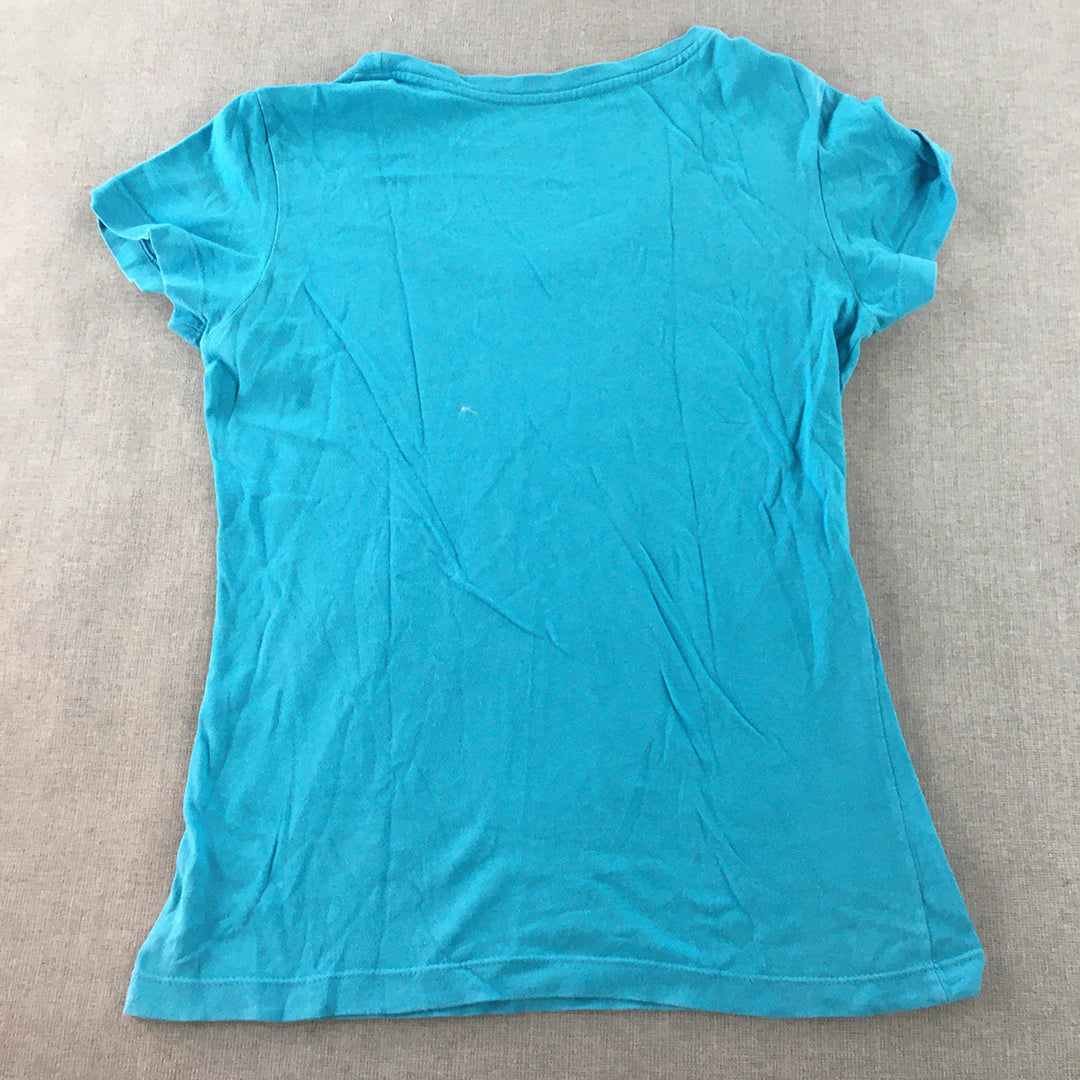 Nike Womens T-Shirt Size M Blue Big Swoosh Logo Short Sleeve Top