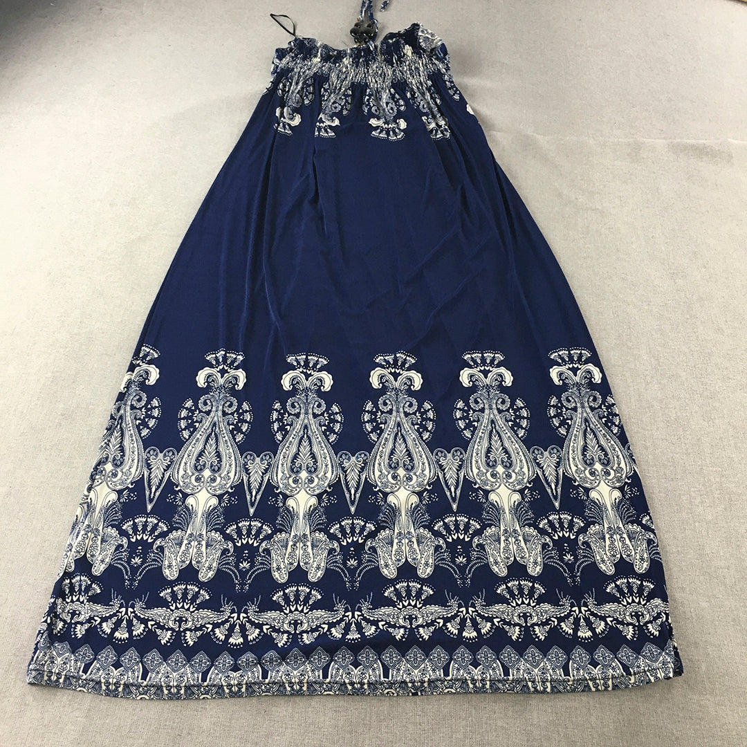 Cherry Lane Womens Dress Size M Blue White Paisley Sleeveless A-Line Midi