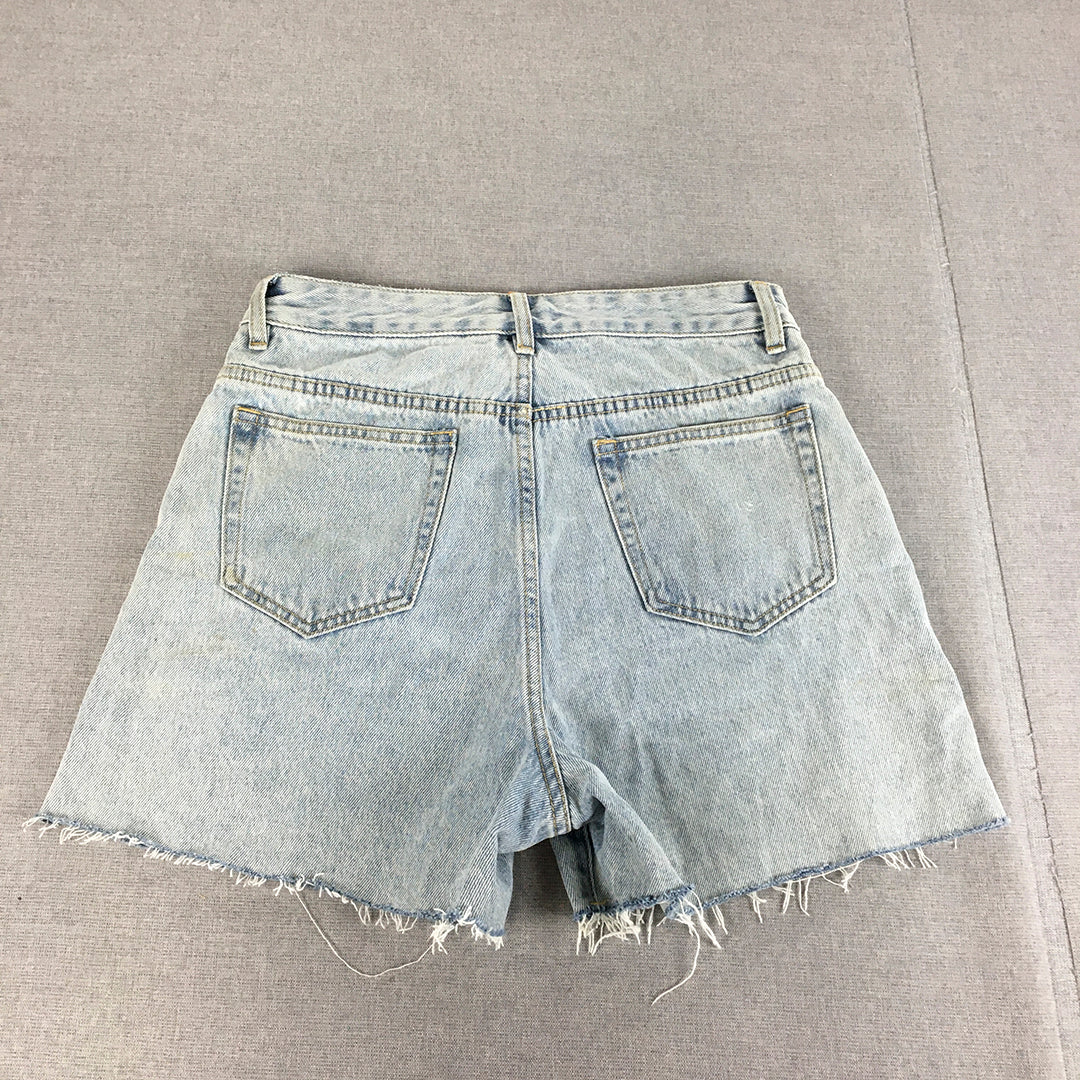 Atmos & Here Womens Denim Shorts Size 10 Blue Light Wash Raw Hem