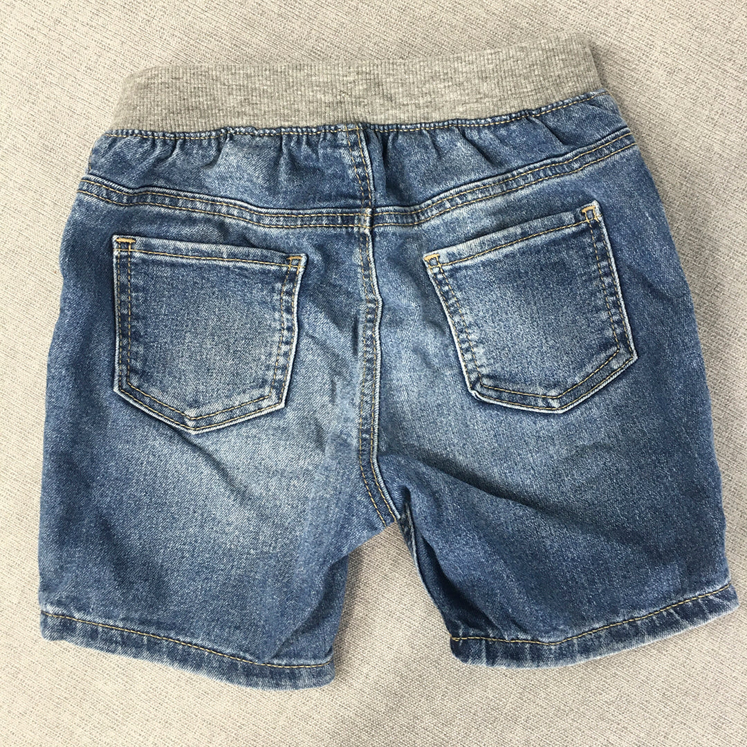 H&M Kids Boys Denim Shorts Size 2 Toddler Blue Patchwork Cut Sew Elastic Waist