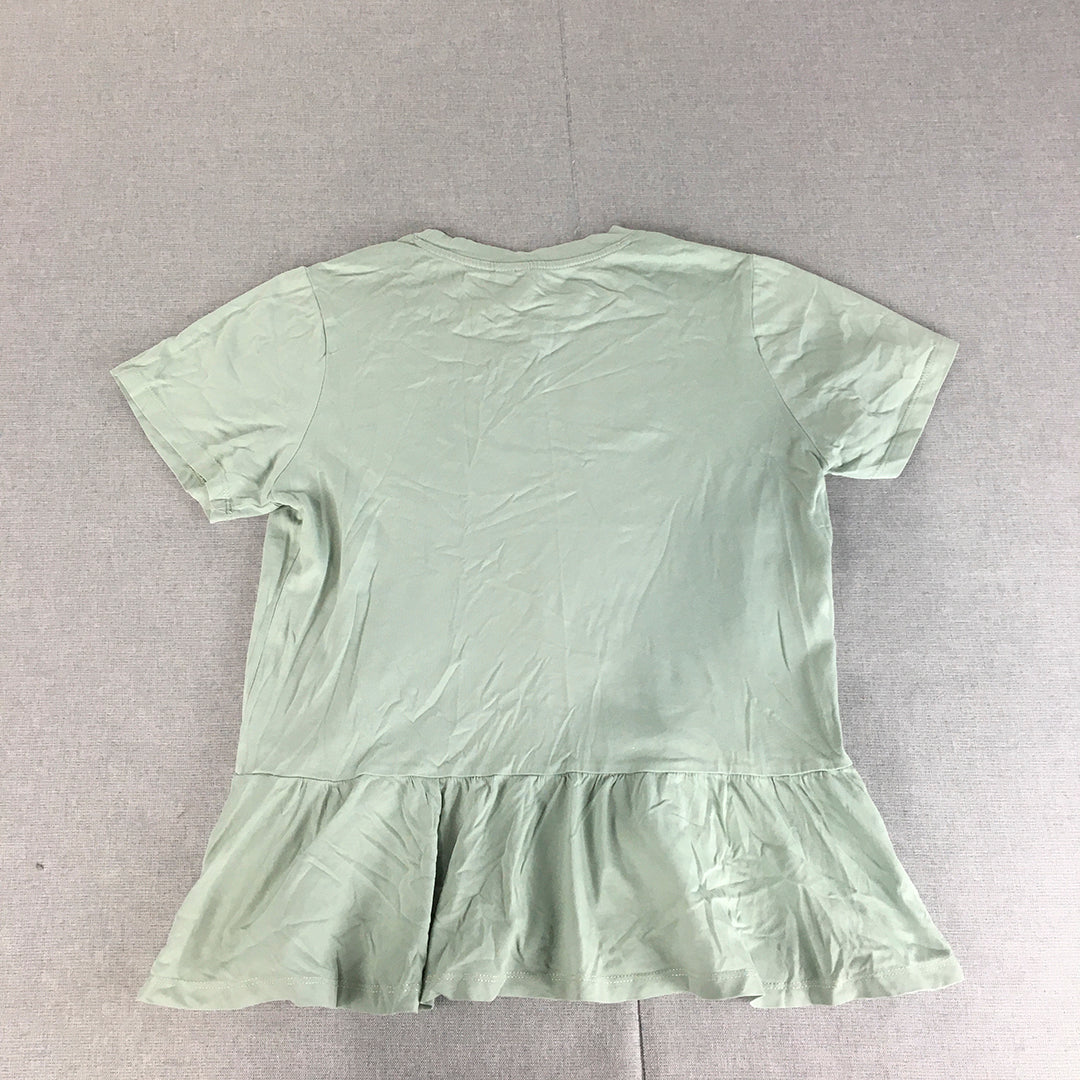 Forever New Womens Top Size XS Green Pleated Hem Short Sleeve T-Shirt