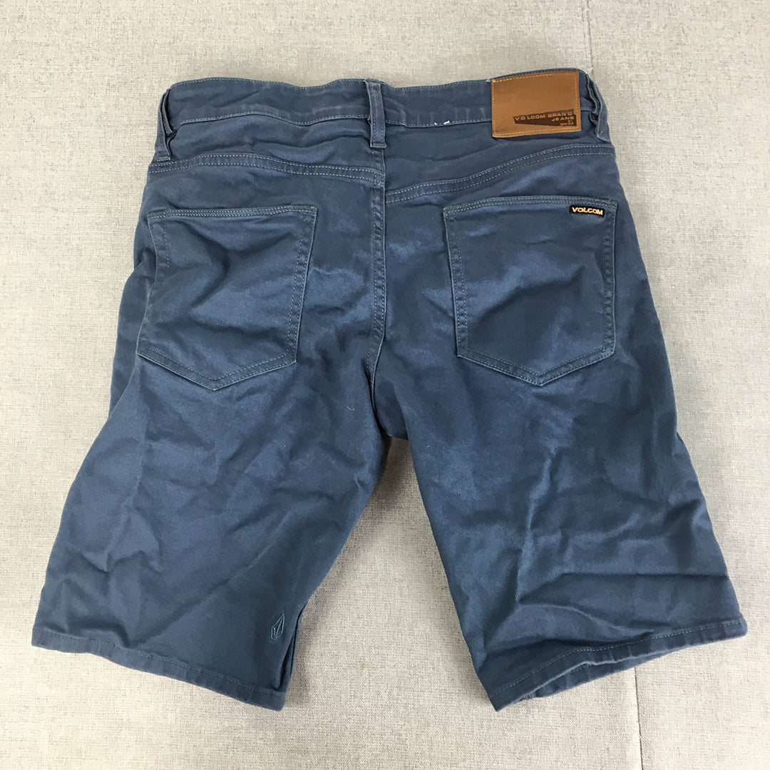 Volcom Mens Denim Shorts Size 30 Blue Pockets Stretch Jorts