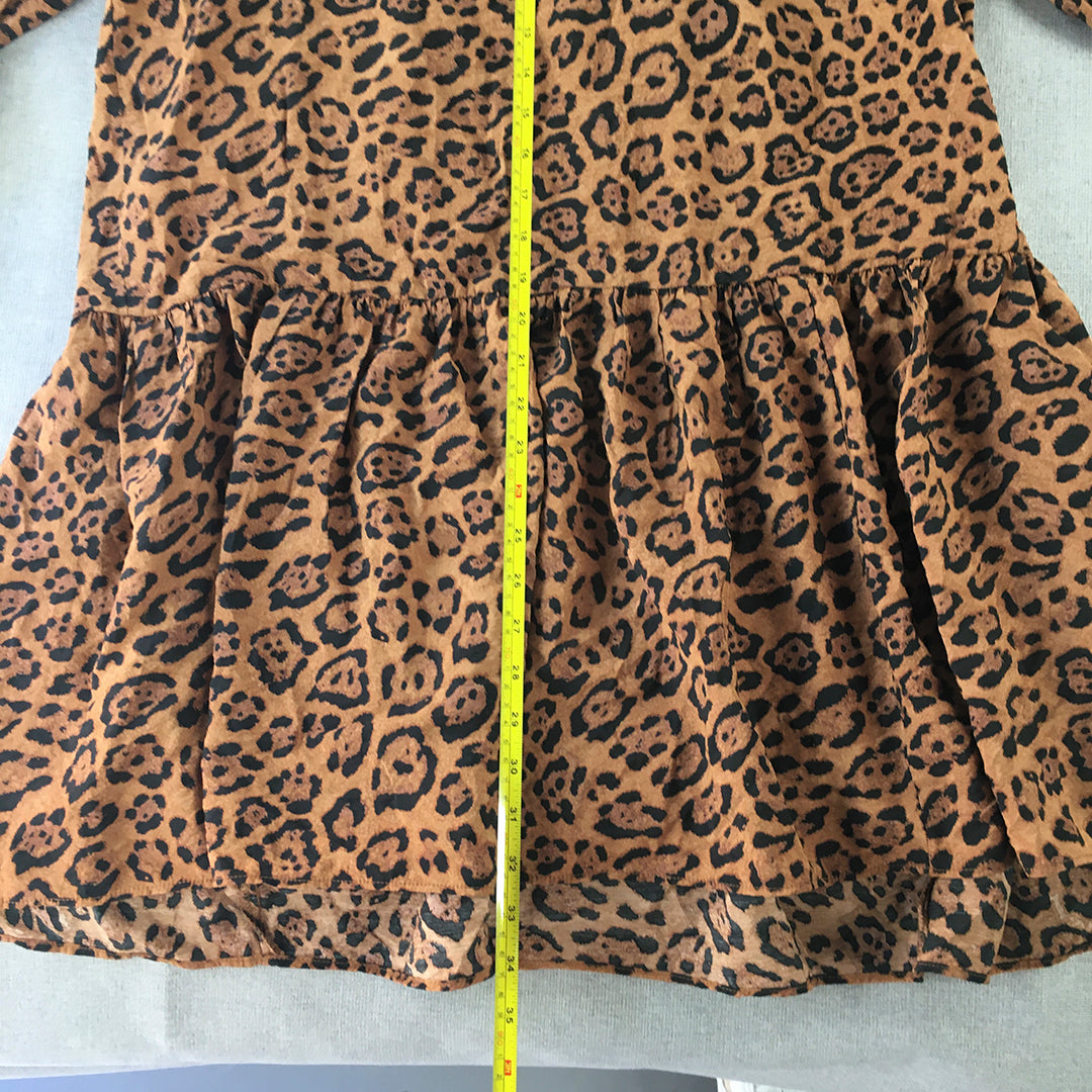 H&M Womens Mini Dress Size S Brown Cheetah Print Flare Pleated V-Neck