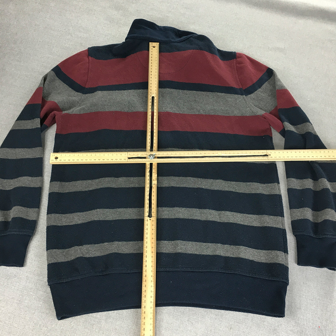 Elliots Mens Knit Sweater Size M Blue Red Striped 1/4 Zip Pullover Jumper