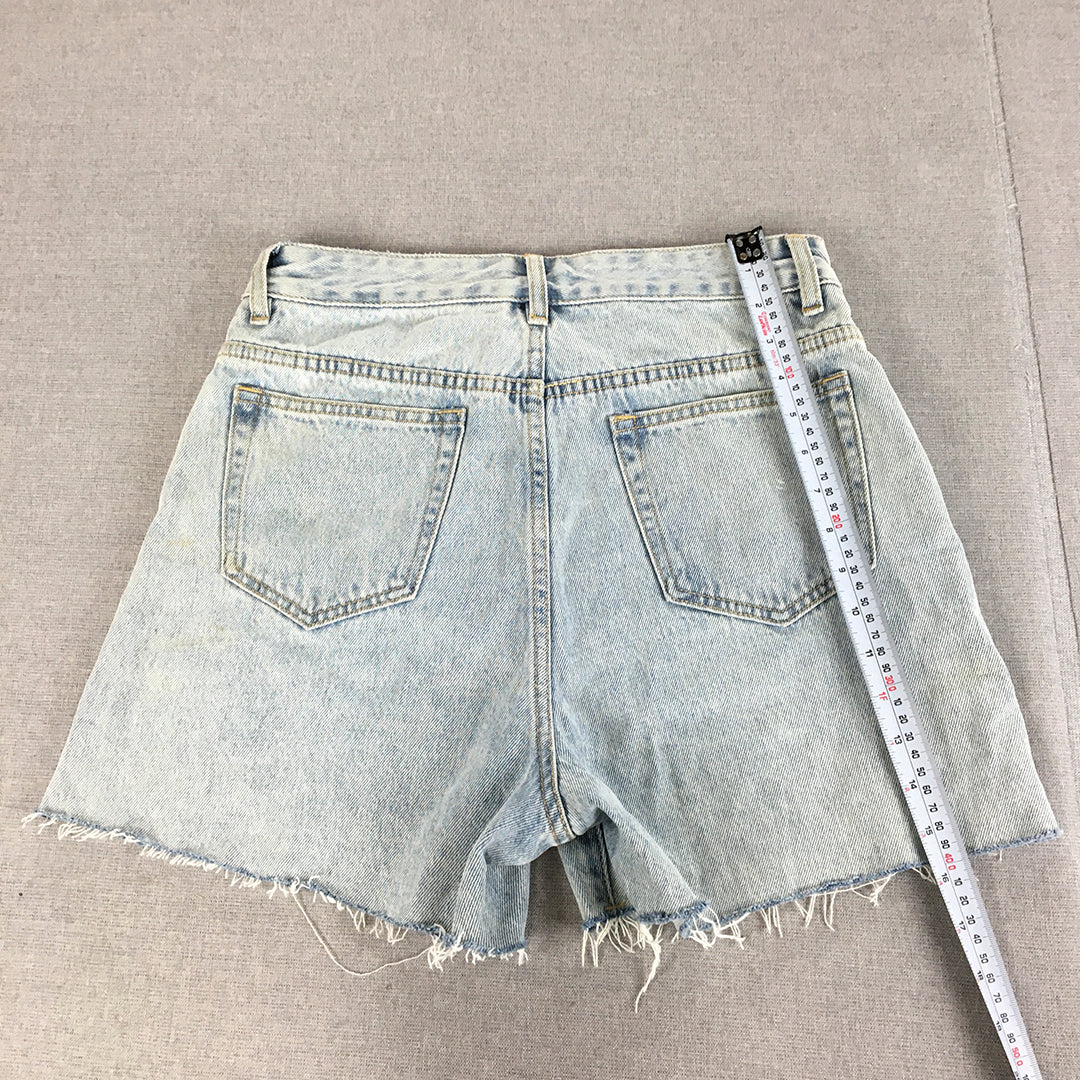 Atmos & Here Womens Denim Shorts Size 10 Blue Light Wash Raw Hem