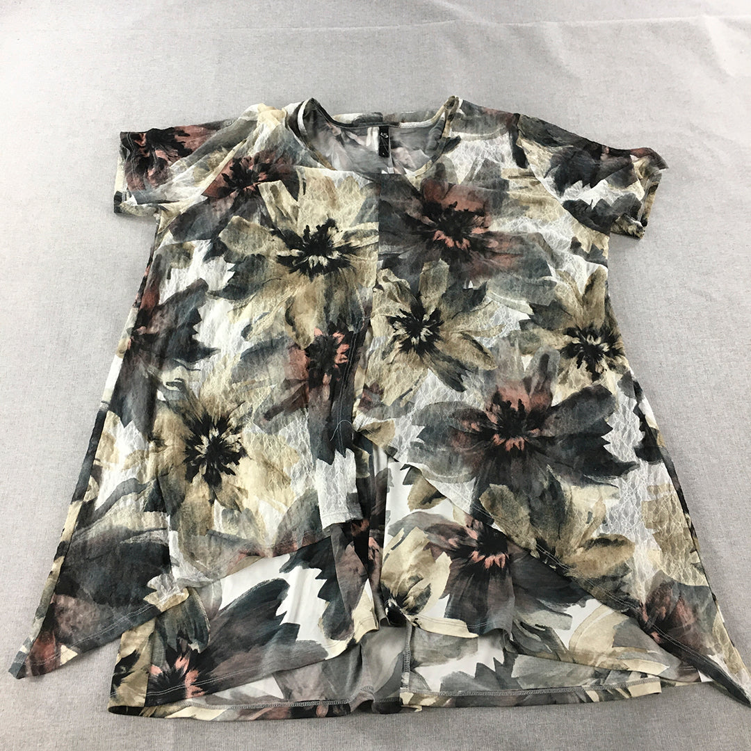 Taking Shape Womens Mini Dress Size L Grey Floral Short Sleeve TS