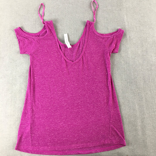 Lorna Jane Womens Shirt Size XS Purple Cold Shoulder Short Sleeve Top