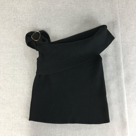 Valleygirl Womens One Shoulder Top Size L Black Knit Sleeveless Blouse