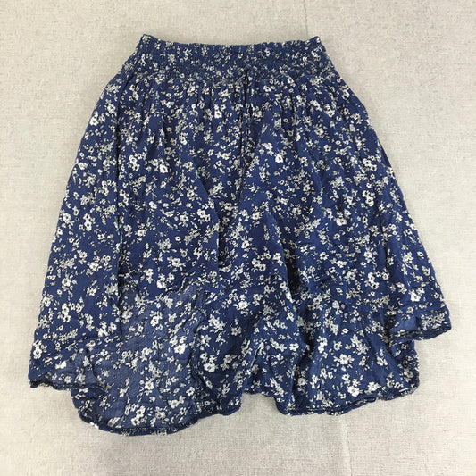 Valleygirl Womens A-Line Skirt Size S Blue Floral Elastic Waist Midi