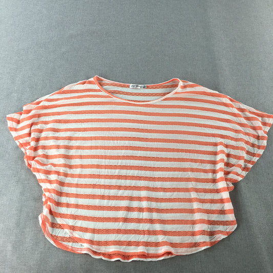 Paper Scissors Womens Top Size M Coral Pink & White Striped Short Sleeve Shirt