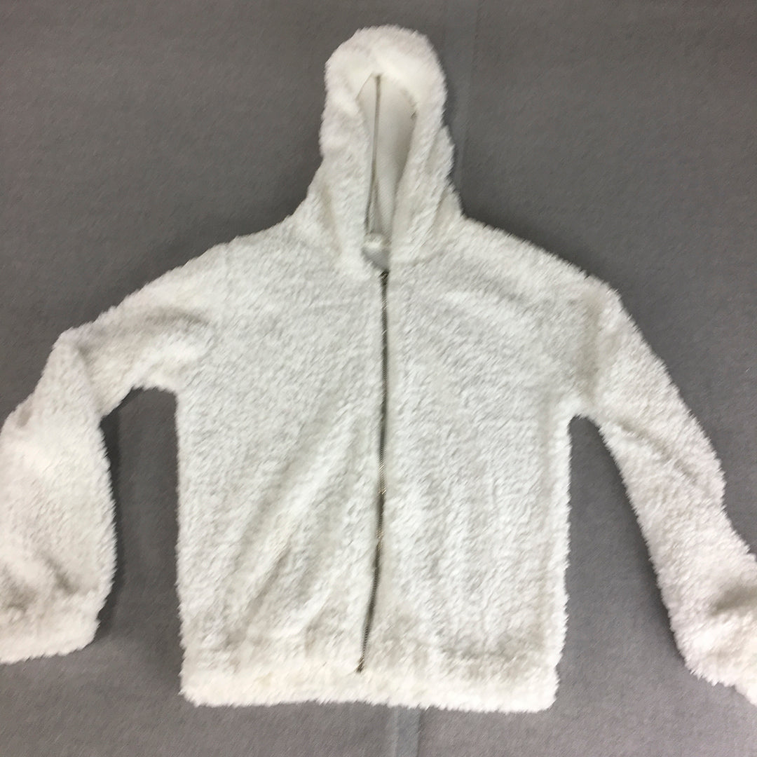 Malibu Womens Fleece Jacket Size 8 White Hooded Zip-Up Coat