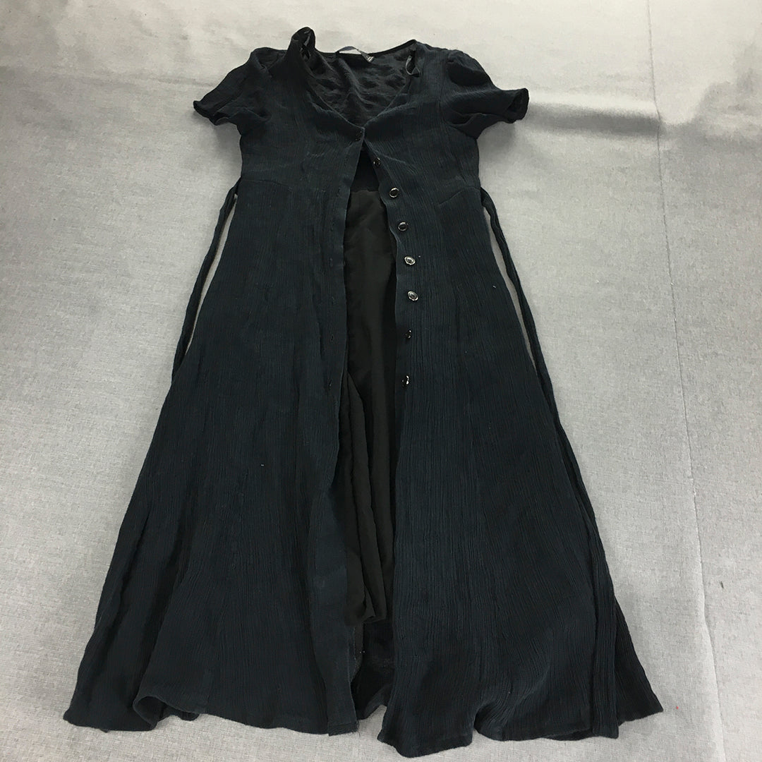 MINKPINK Womens Dress Size S Black Button Shirt Short Sleeve Tie-Up