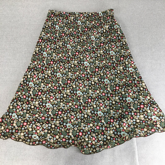 Vintage Leesa Fashions Womens A-Line Skirt Size 12 Petite Black Green Floral