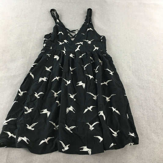 Suen Noaj Womens A-Line Dress Size S Black Bird Pattern Pleated Mini