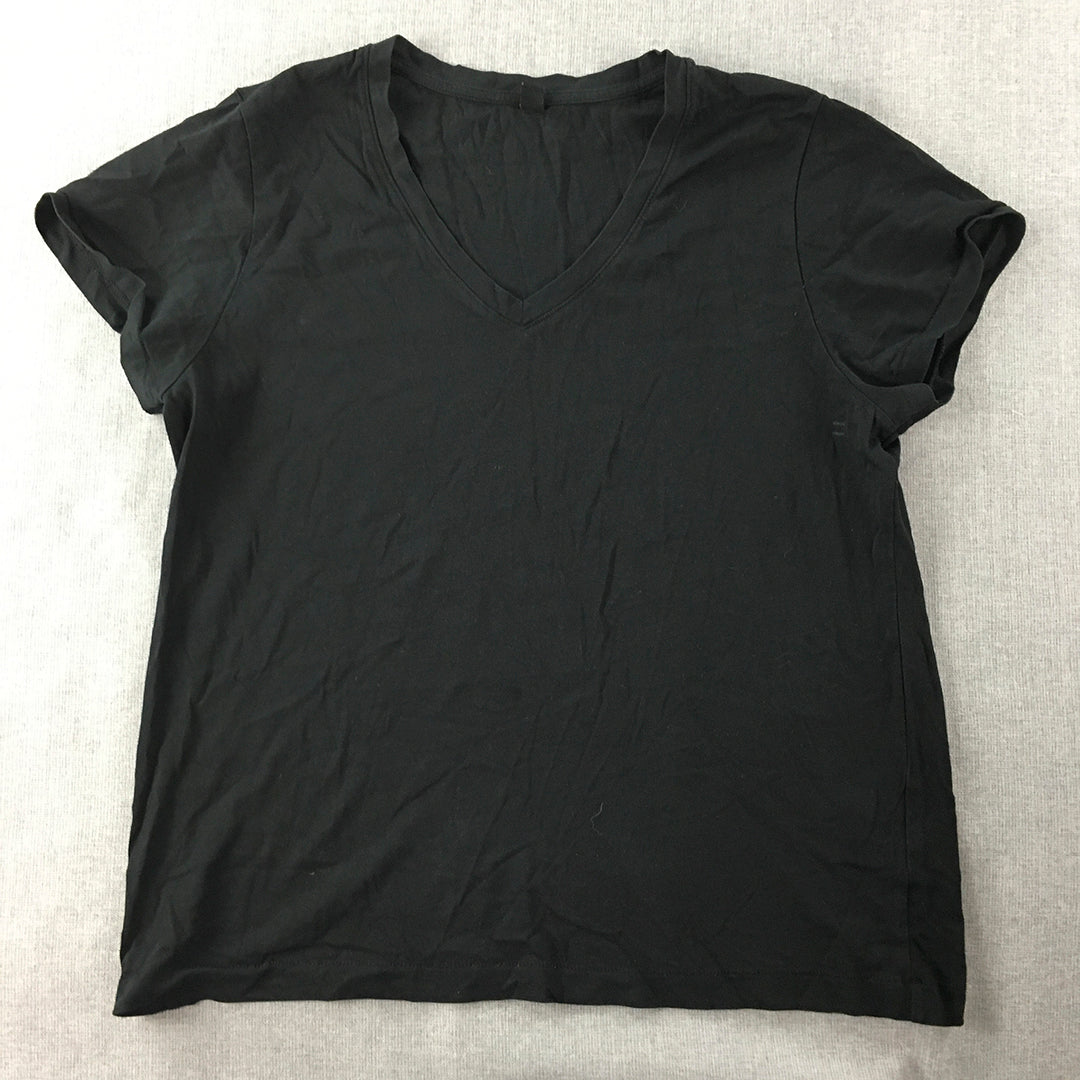 Uniqlo Womens T-Shirt Size M Black V-Neck Short Sleeve Top