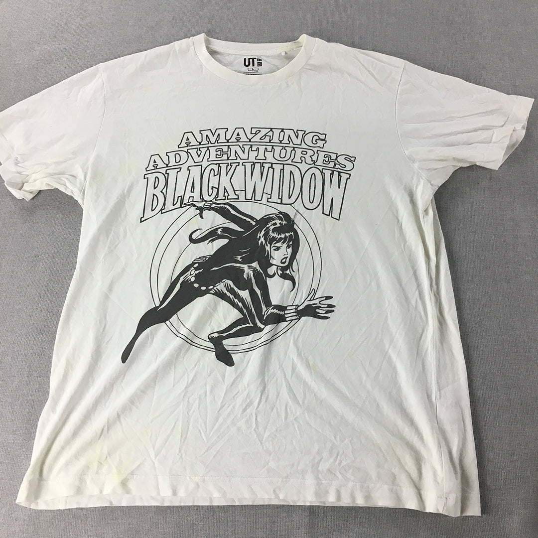 Uniqlo x Marvel Black Widow T-Shirt Adult Size L White Short Sleeve Tee