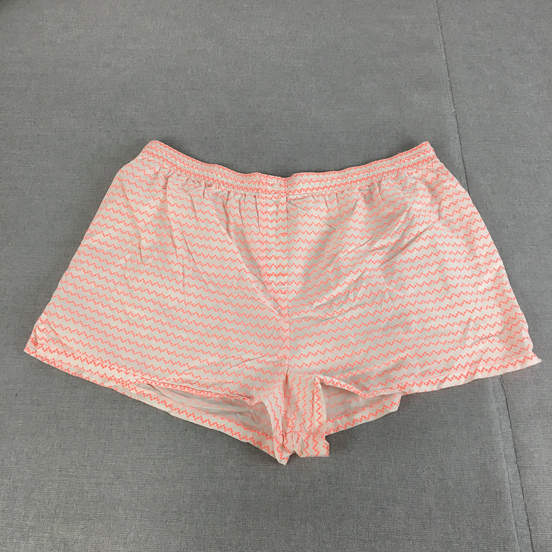 Country Road Womens Shorts Size L White Pink Striped Elastic Waist