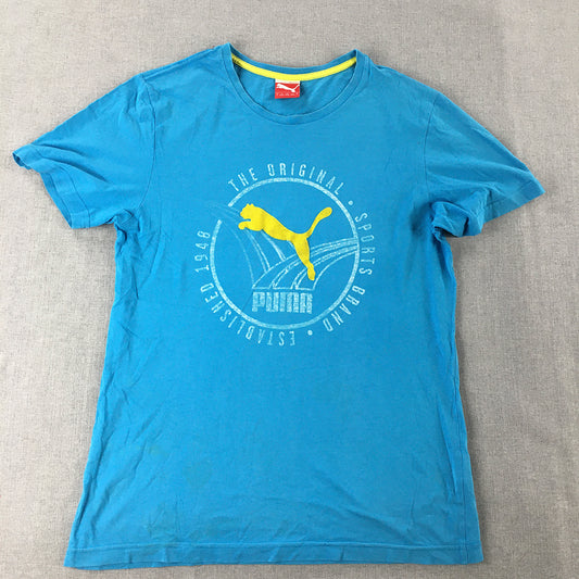 Puma Mens T-Shirt Size S Blue Big Logo Short Sleeve Crew Neck Tee