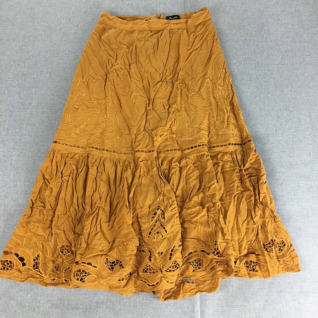 Bardot Womens A-Line Skirt Size 8 AU Yellow Floral Lace