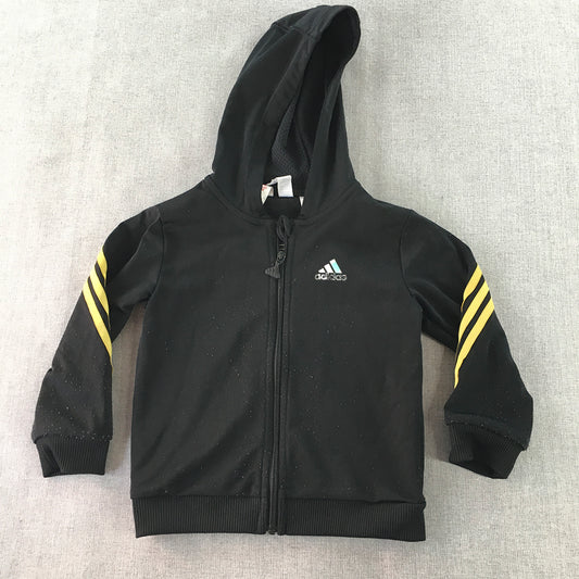 Adidas Kids Boys Jacket Size 2 Toddler Black Logo Zip-Up Hoodie